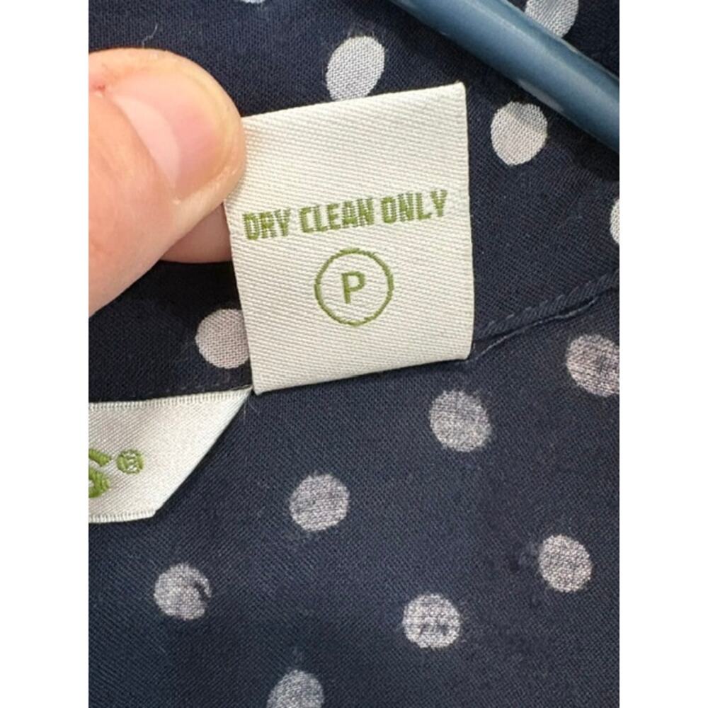 Orvis Polka Dot Midi Shirt Dress Size 6 Navy Blue Rayon Button Front Pockets - Picture 11 of 13